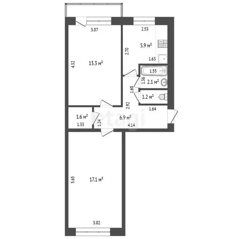 2-комнатная квартира: Коряжма, проспект Ленина, 22А (48.1 м) - Фото 0