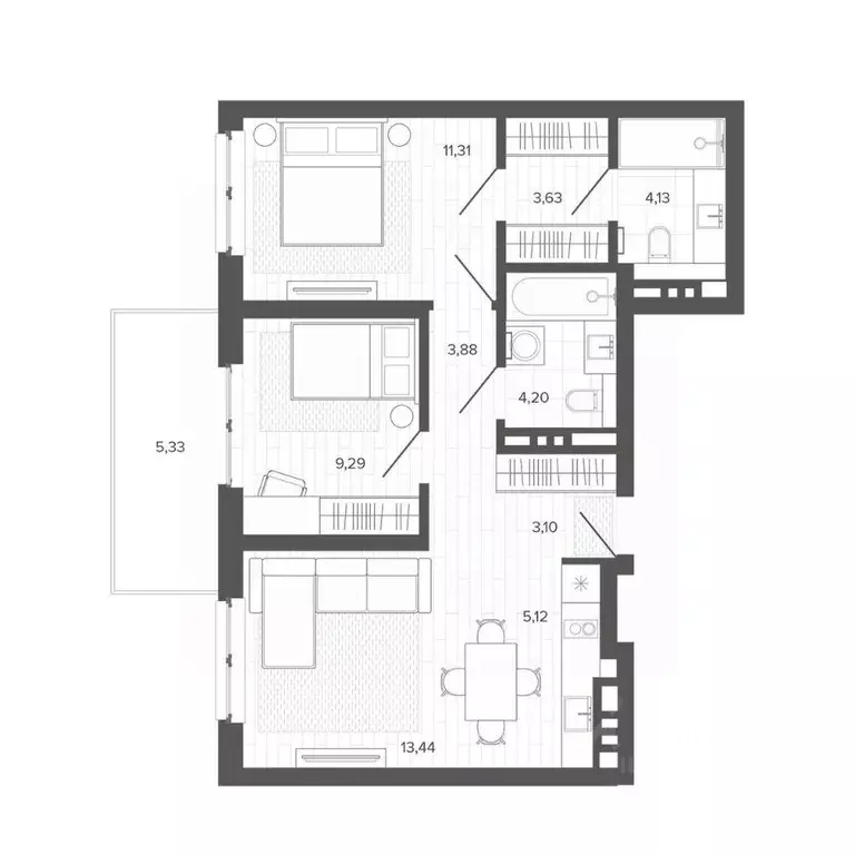 3-к кв. Алтайский край, Барнаул Жилплощадка мкр,  (63.43 м) - Фото 1