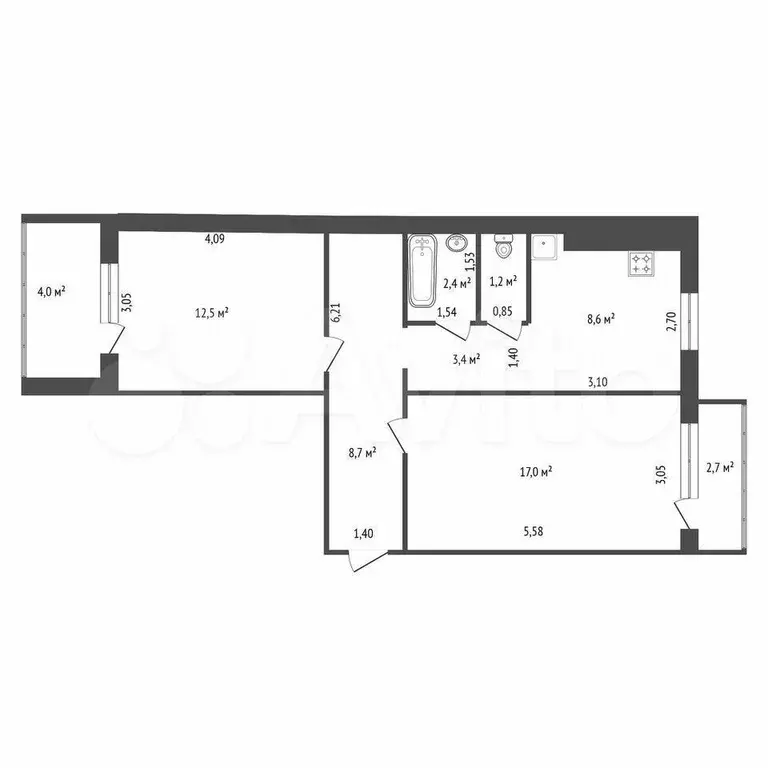 2-к. квартира, 56,5 м, 5/9 эт. - Фото 0