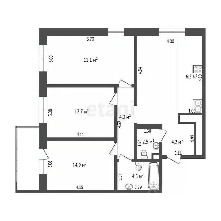 3-к кв. Тюменская область, Тюмень ул. Фармана Салманова, 16 (80.2 м) - Фото 2