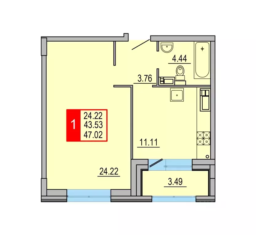 1-к кв. Тверская область, Тверь Петербургское ш. (47.02 м) - Фото 1