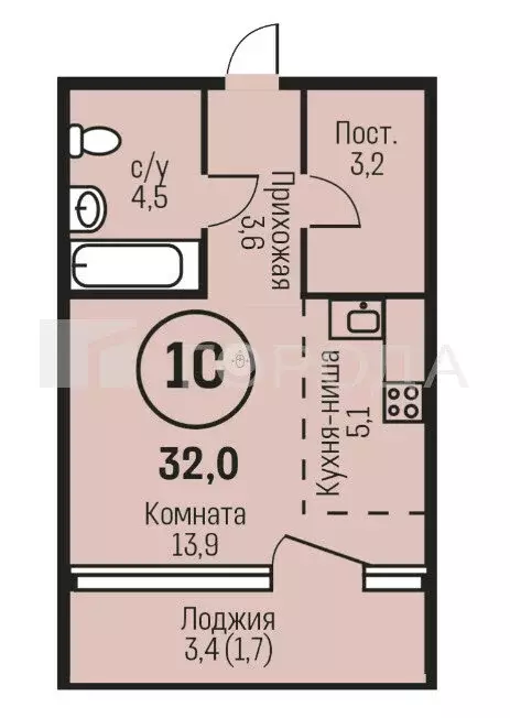 1-комнатная квартира: Барнаул, улица имени В.Т. Христенко, 2к4 (32 м) - Фото 0