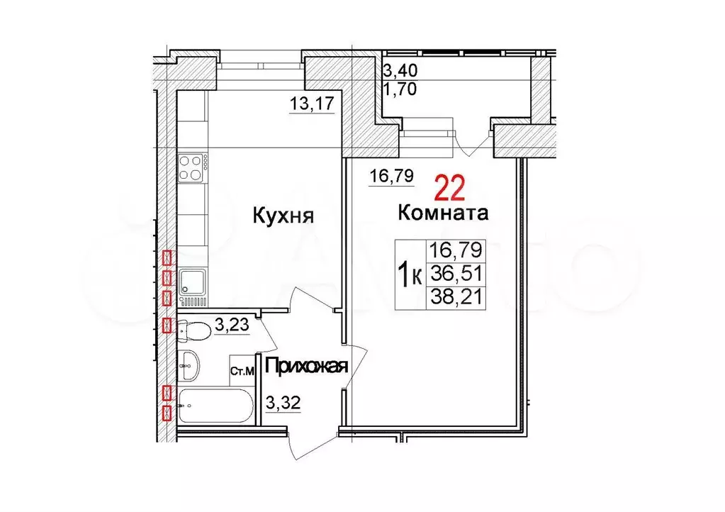 1-к. квартира, 38,2 м, 2/4 эт. - Фото 0