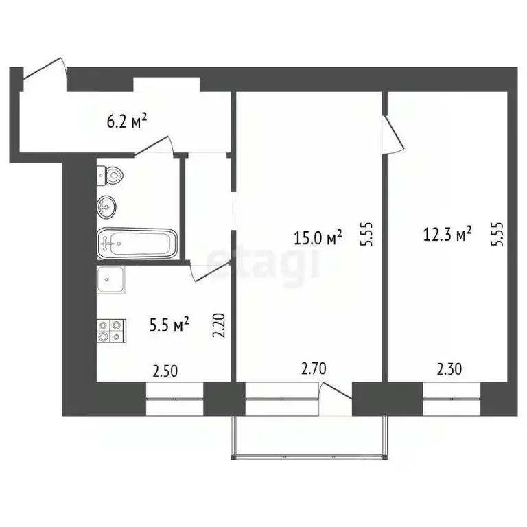 2-к кв. Омская область, Омск Тарская ул., 53 (42.3 м) - Фото 1