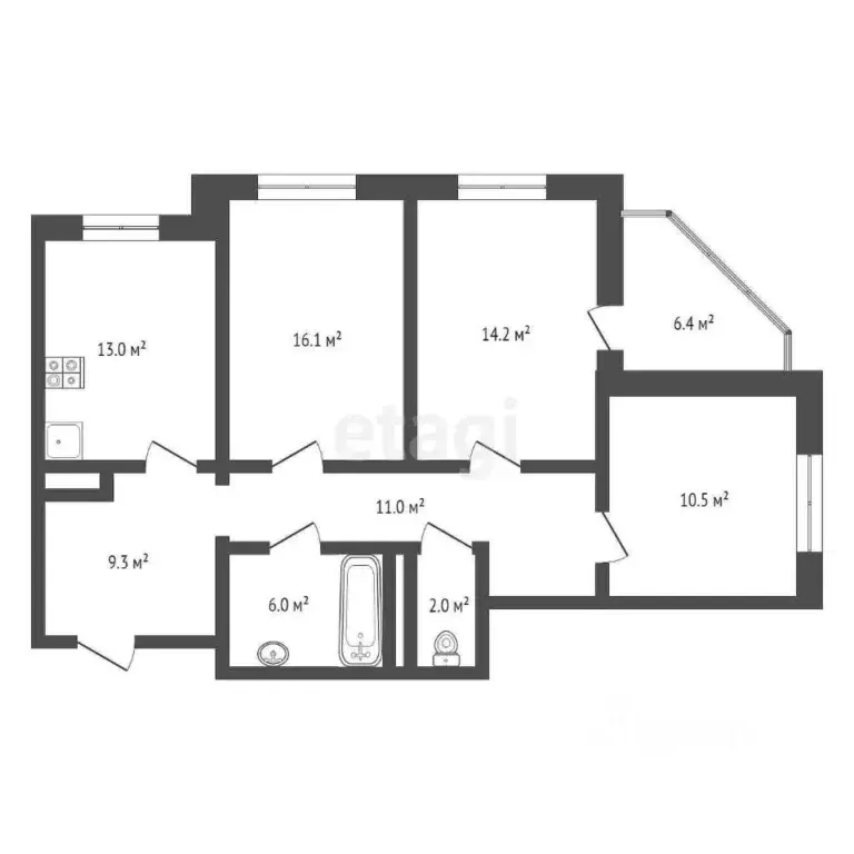 3-к кв. Забайкальский край, Чита Царский мкр, 8 (82.7 м) - Фото 1