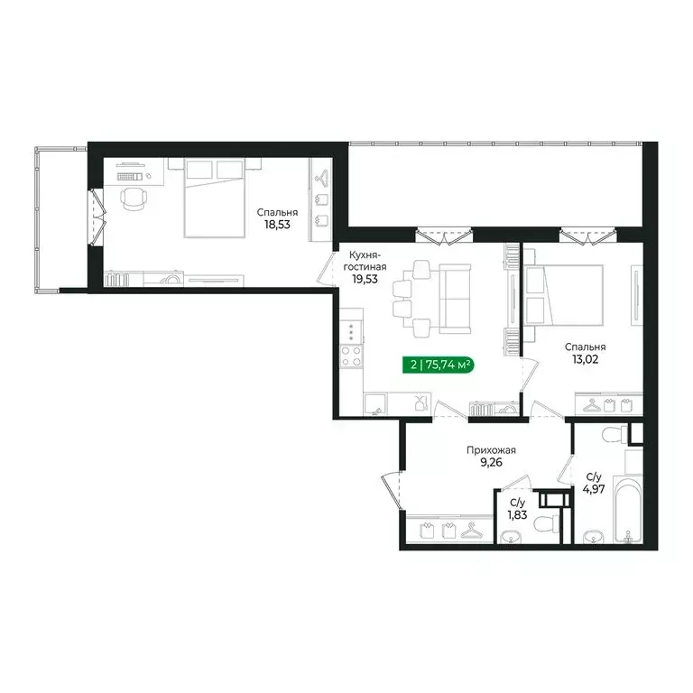 2-комнатная квартира: Сертолово, Центральная улица, 15 (66.8 м) - Фото 0