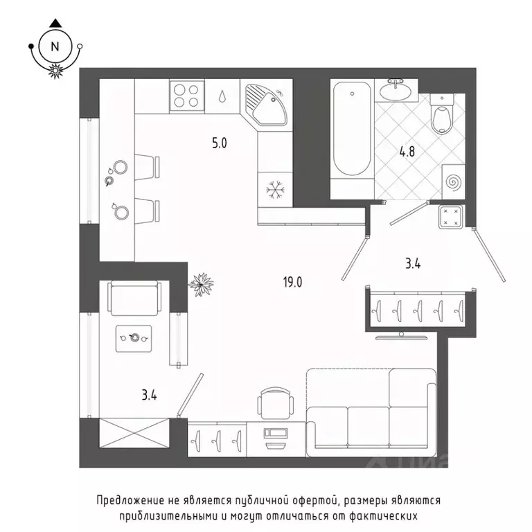 Студия Санкт-Петербург бул. Измайловский, 9 (33.6 м) - Фото 0