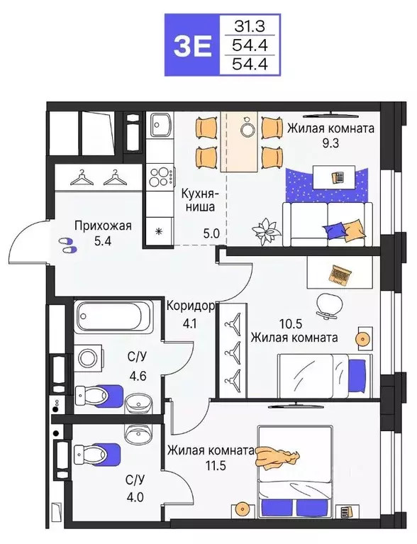 3-к кв. Пермский край, Пермь ул. Карла Модераха, 7 (54.4 м) - Фото 1