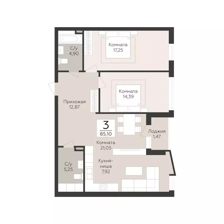 3-комнатная квартира: Самара, Барбошина Поляна (85.1 м) - Фото 1