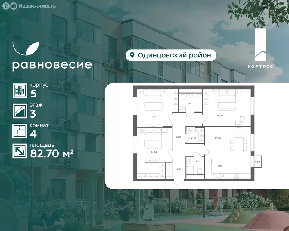 4-комнатная квартира: село Перхушково, микрорайон Равновесие, 5 (82.7 ... - Фото 1