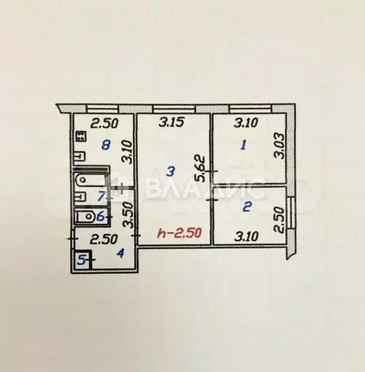 3-к. квартира, 50,3 м, 1/5 эт. - Фото 0
