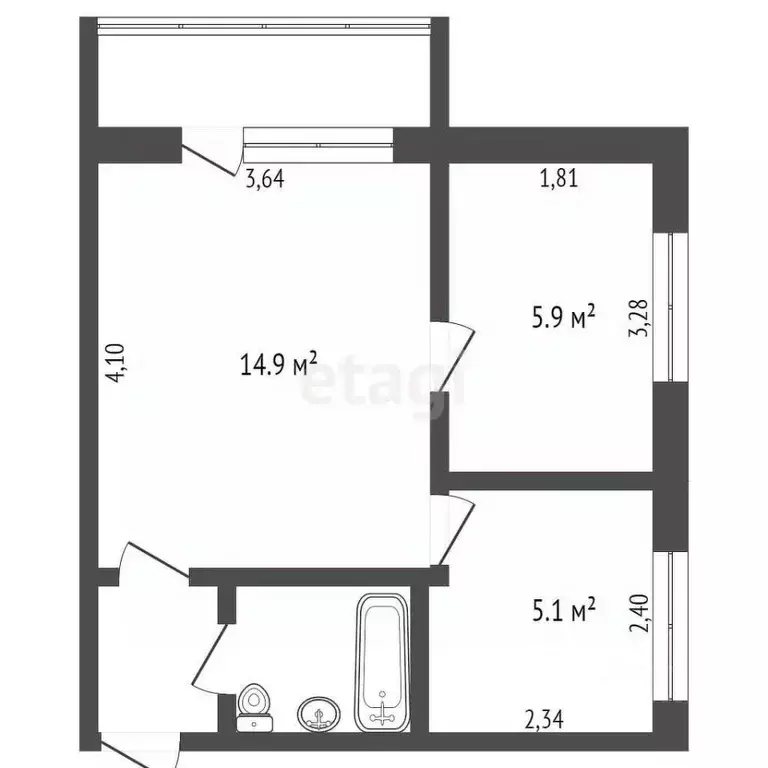 2-к кв. Томская область, Томск Киевская ул., 66 (30.6 м) - Фото 1