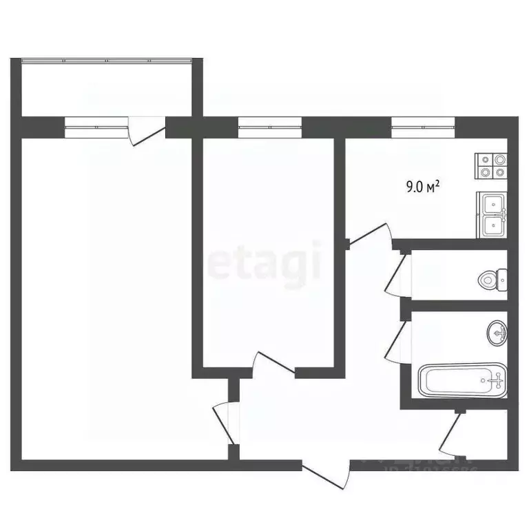 2-к кв. Калининградская область, Калининград ул. Грига, 13 (42.8 м) - Фото 2