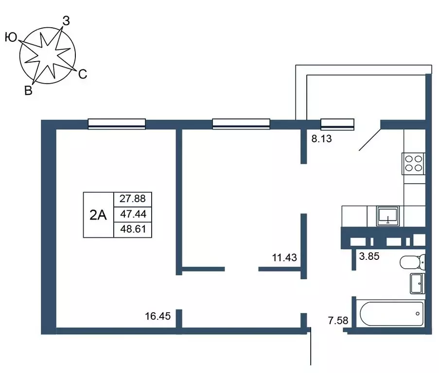2-комнатная квартира: Казань, улица Александра Курынова, 4к3 (48.61 м) - Фото 1