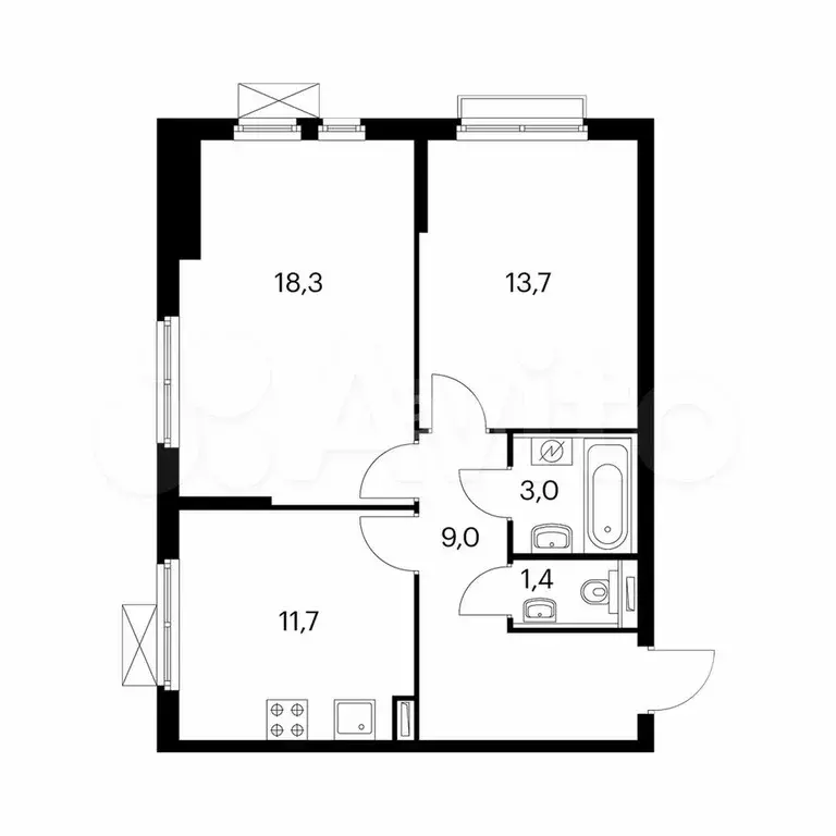 2-к. квартира, 56,4 м, 2/10 эт. - Фото 0
