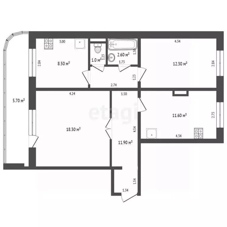 3-к кв. Пермский край, Пермский муниципальный округ, с. Фролы ул. ... - Фото 2