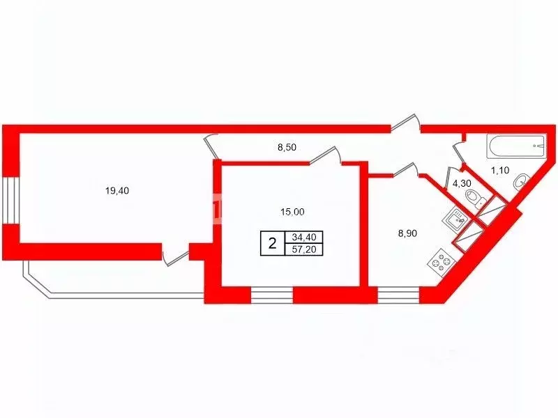 2-к кв. Санкт-Петербург ул. Димитрова, 3к1 (57.2 м) - Фото 2