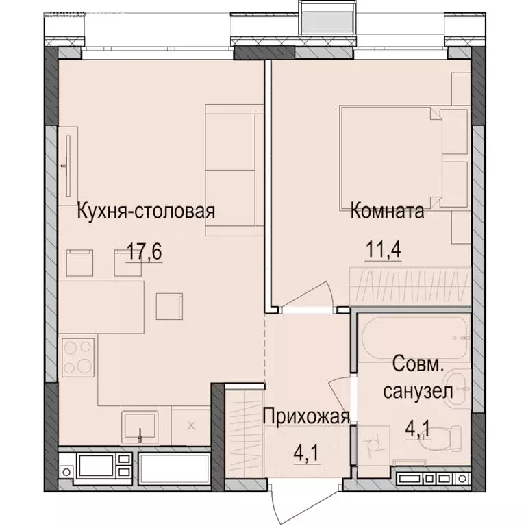1-комнатная квартира: Казань, жилой комплекс Паркмаяк (37 м) - Фото 0