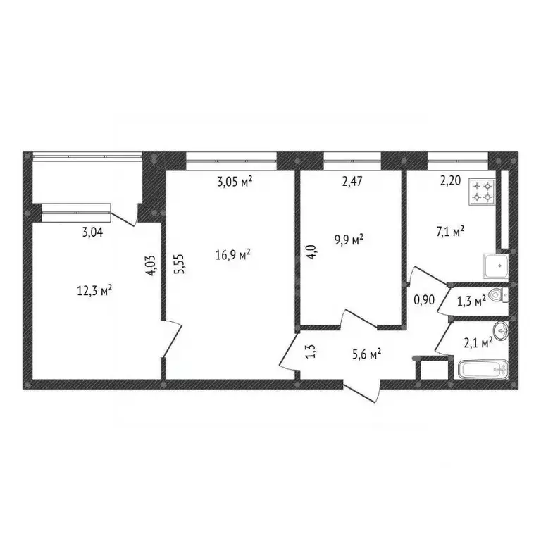 3-к кв. Башкортостан, Уфа ул. Николая Дмитриева, 15 (55.5 м) - Фото 1