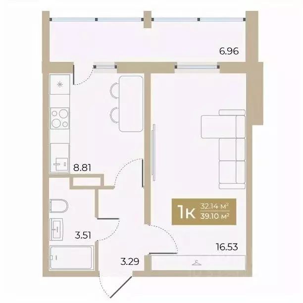 1-к кв. Тюменская область, Тюмень ул. Алматинская, 5 (32.14 м) - Фото 0