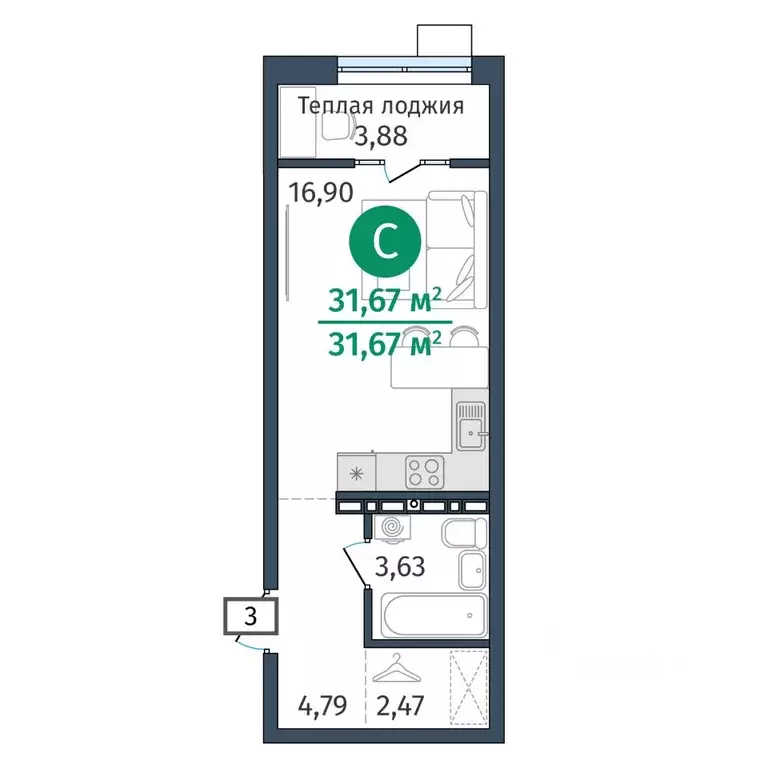 Студия Тюменская область, Тюменский муниципальный округ, д. Дударева ... - Фото 1