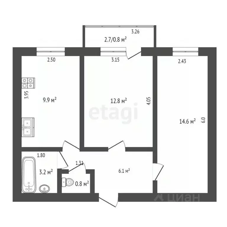 2-к кв. Ханты-Мансийский АО, Ханты-Мансийск ул. Гагарина, 130 (50.4 м) - Фото 2