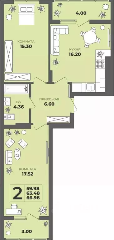 2-к кв. Калининградская область, Калининград ул. Генерала Толстикова, ... - Фото 1