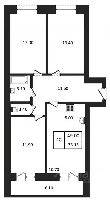 4-к кв. Новосибирская область, Новосибирск  (73.15 м) - Фото 0