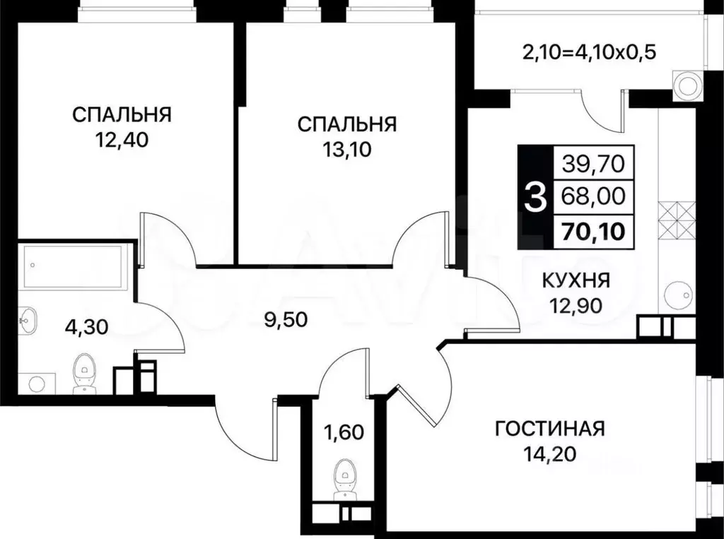 3-к кв. Ростовская область, Ростов-на-Дону ул. Вересаева, 102к2 (71.0 ... - Фото 0