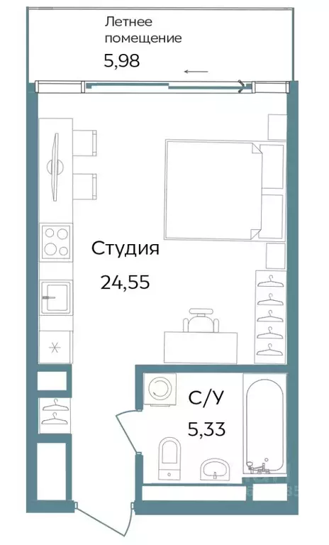 Студия Крым, Саки ул. Морская (35.86 м) - Фото 0