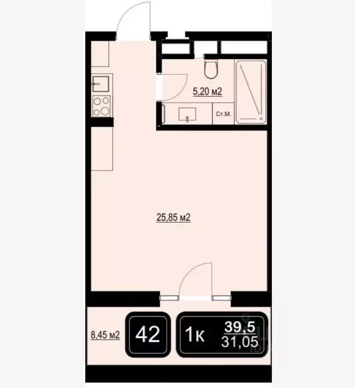 Студия Краснодарский край, Анапа Пионерский просп. (39.5 м) - Фото 1