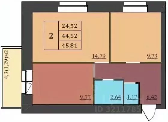 2-к кв. Ярославская область, Ярославль Ленинградский просп., 25 (45.81 ... - Фото 1