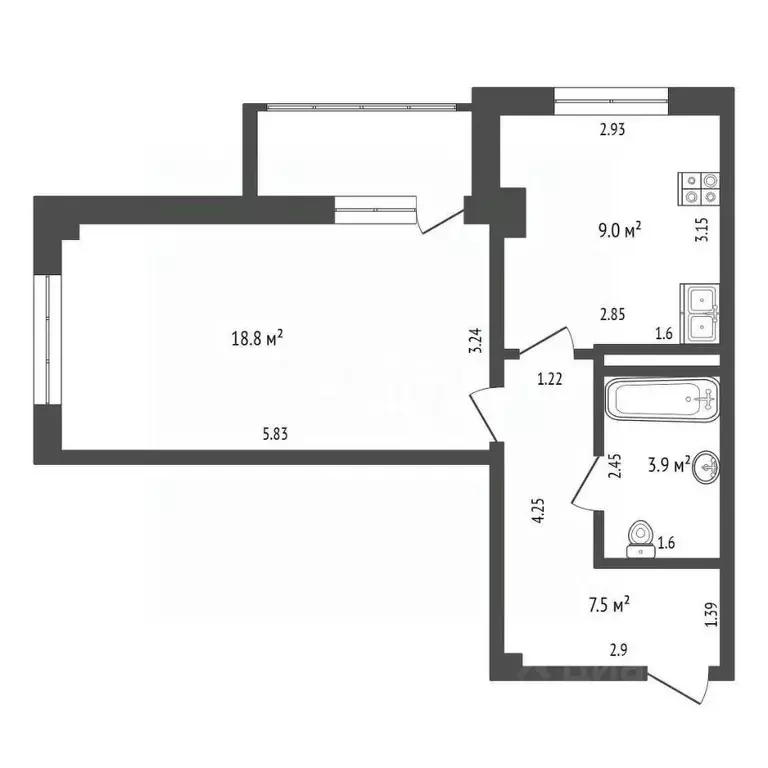 1-к кв. Саха (Якутия), Якутск ул. Клары Цеткин, 49 (39.2 м) - Фото 2