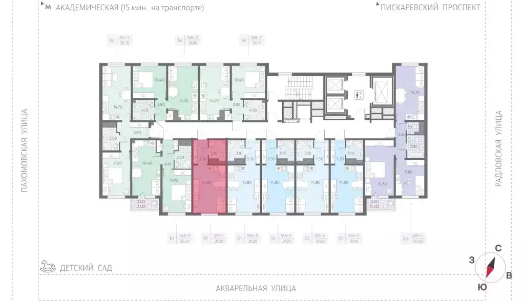 Студия Санкт-Петербург Ручьи тер.,  (21.2 м) - Фото 2