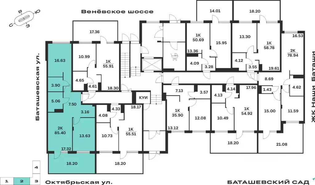 2-к кв. Тульская область, Тула Баташи Парк жилой комплекс (72.66 м) - Фото 1