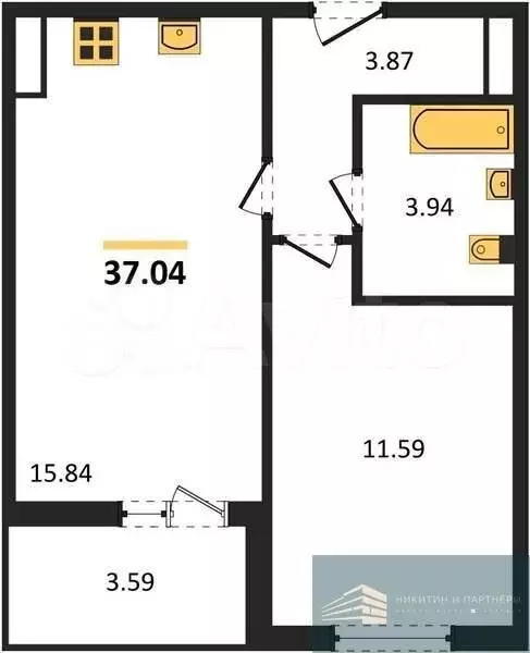 1-к. квартира, 37 м, 6/10 эт. - Фото 0