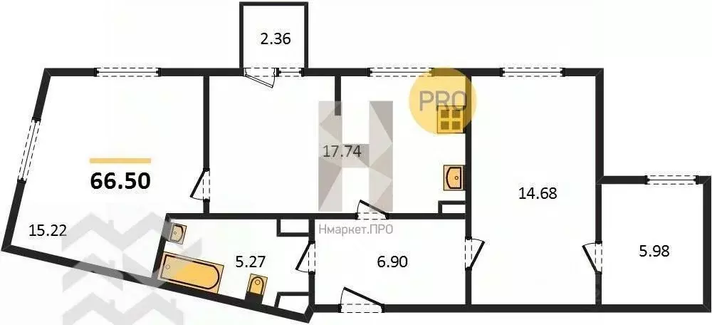 2-к кв. Крым, Евпатория ул. 60 лет ВЛКСМ, 31/3 (66.5 м) - Фото 1