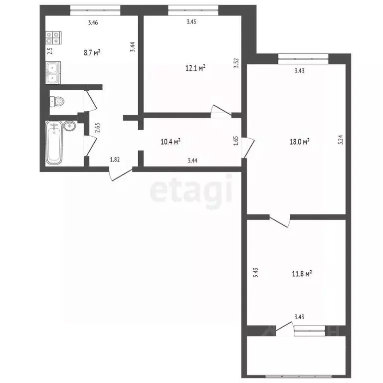3-к кв. Чувашия, Чебоксары Университетская ул., 15 (68.9 м) - Фото 1