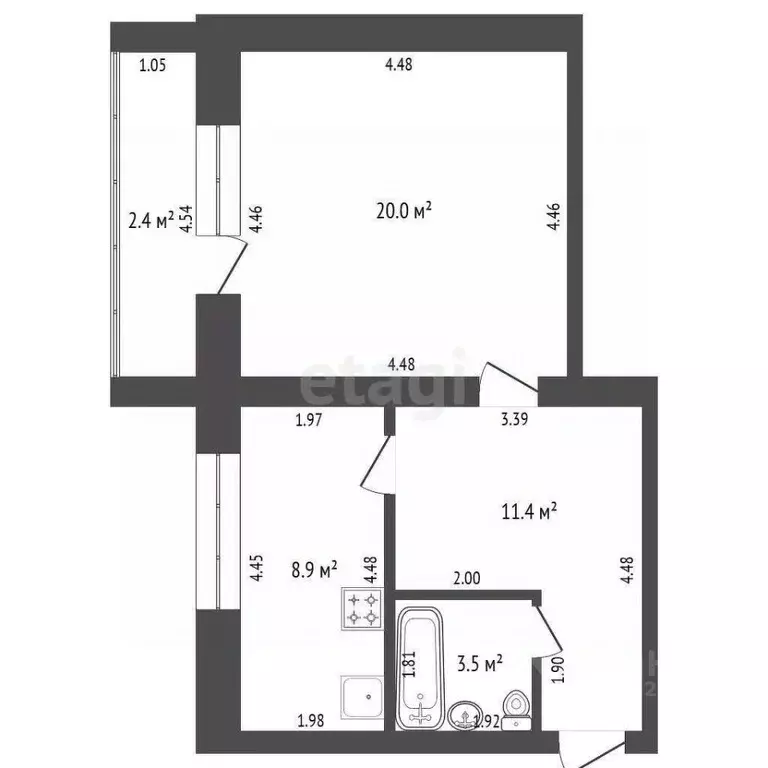 1-к кв. Башкортостан, Стерлитамак Южный мкр, ул. Суханова, 22А (43.8 ... - Фото 1