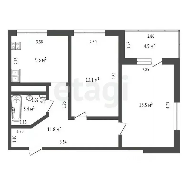 2-к кв. Тюменская область, Тюмень Дамбовская ул., 25к1 (51.3 м) - Фото 2