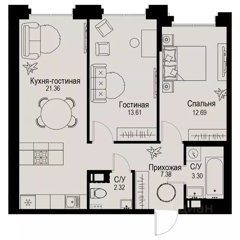 2-к кв. Санкт-Петербург ул. Профессора Попова, 38 (60.66 м) - Фото 0