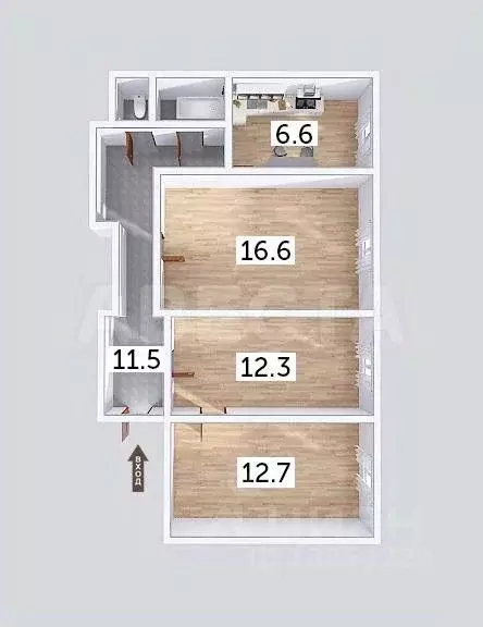 3-к кв. Омская область, Омск ул. Богдана Хмельницкого, 234 (62.2 м) - Фото 1