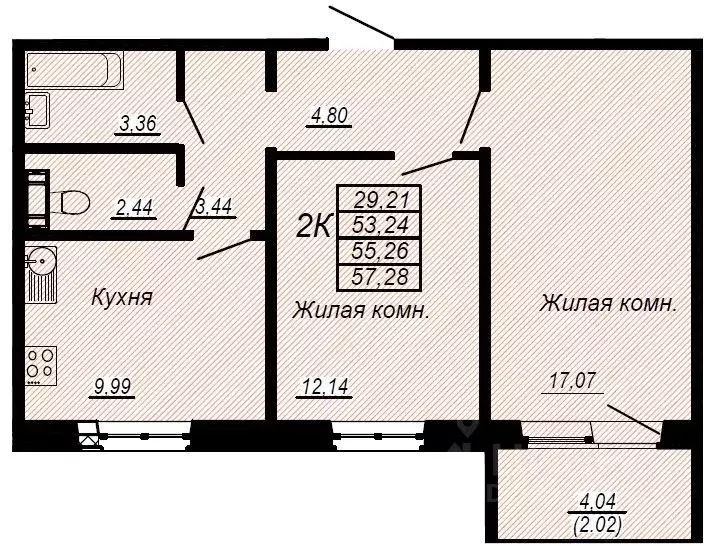 2-к кв. Хабаровский край, Хабаровск ул. Герцена, 15/2 (55.26 м) - Фото 0