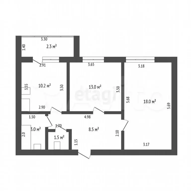 2-к. квартира, 54 м, 6/9 эт. - Фото 0