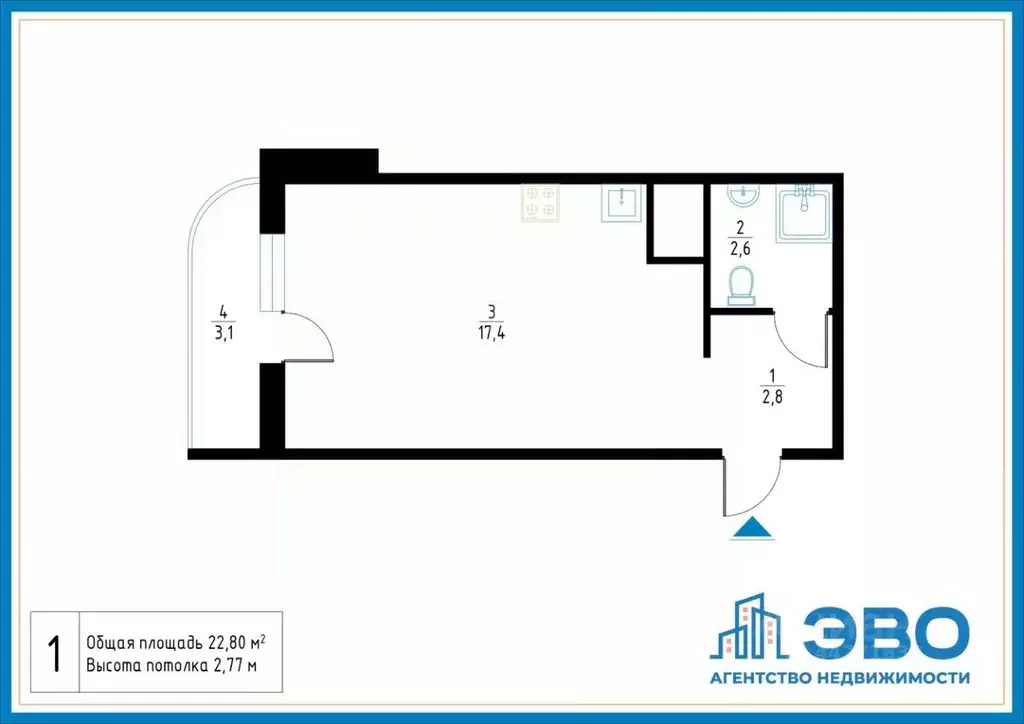 Студия Санкт-Петербург Пулковская ул., 1к2 (22.8 м) - Фото 2