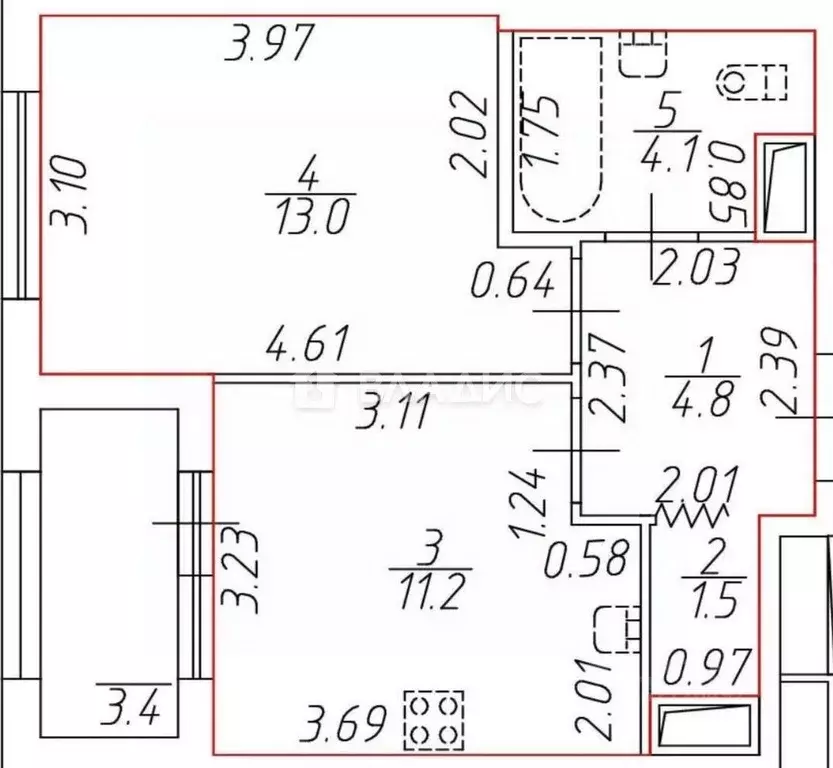 1-к кв. Санкт-Петербург бул. Измайловский, 9 (34.6 м) - Фото 2