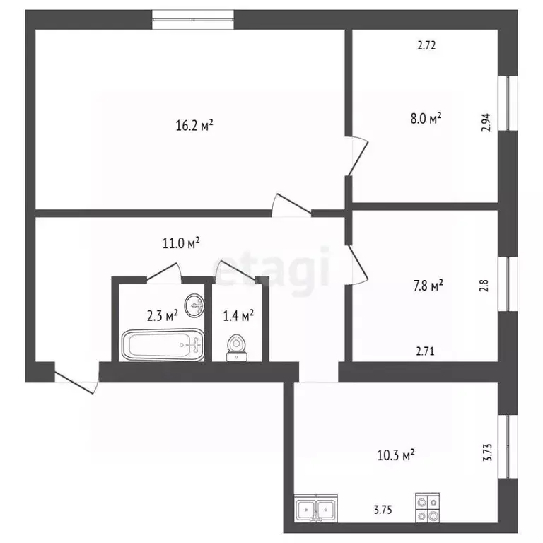 3-к кв. Псковская область, Печоры ул. Мелиораторов, 7Б (57.0 м) - Фото 2