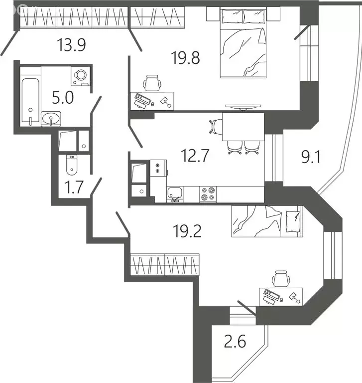 2-комнатная квартира: Подольск, микрорайон Климовск, Советская улица, ... - Фото 1