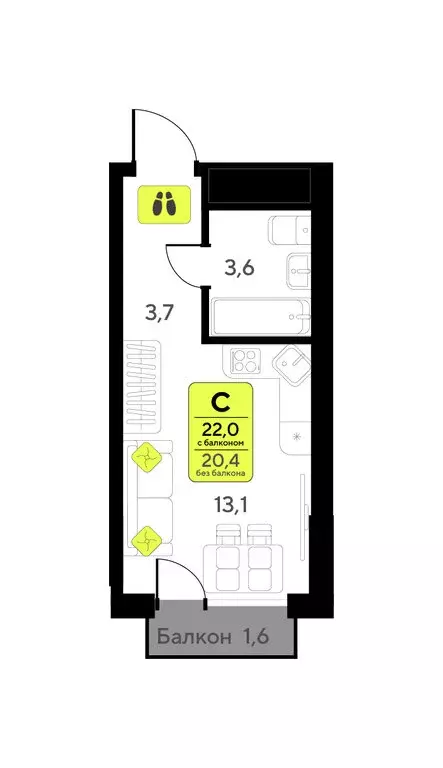Квартира-студия: Тюмень, улица Андрея Приказнова, 1 (22 м) - Фото 1