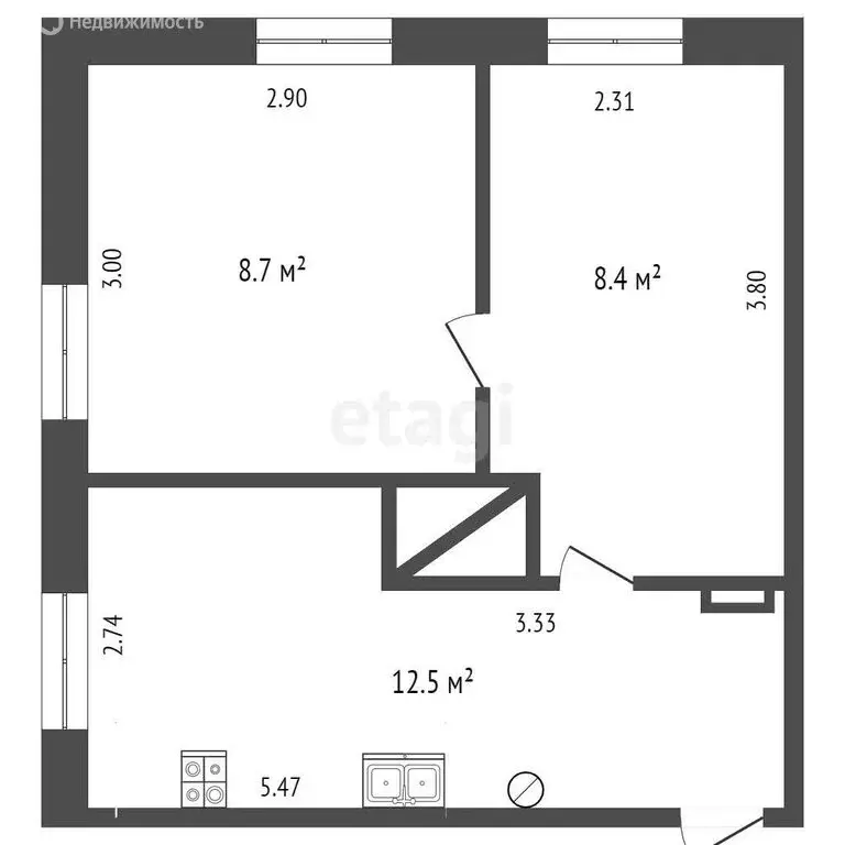 2-комнатная квартира: Камышлов, улица Карла Маркса, 18 (29.6 м) - Фото 1